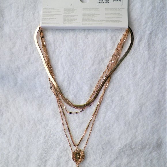 NWT Gold British UK Faux Coins Multilayer Chains Necklace Forever 21 - Picture 9 of 9